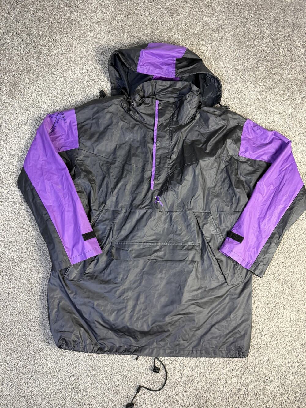 XENA Warrior Princess Coat Mens Large Black Purple Hooded PVC Water Resistant